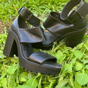 Faux Leather Chunky Platform Heels